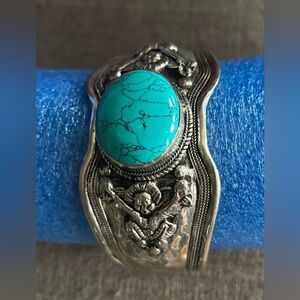 New women cuff Tibetan boho vintage silver adjustable bracelet blue stone